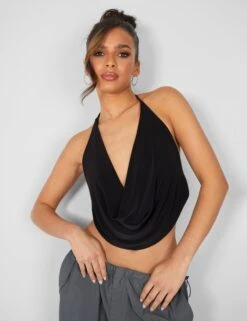 Cowl Neck Crop Top Black -LoafLuxe Shop 1 c4c64885 a88b 4742 ac8b 054fb107ec3c