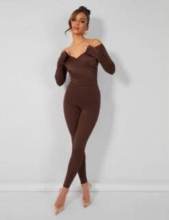 Second Skin Off Shoulder Ruched Unitard Jumpsuit Brown -LoafLuxe Shop 1 d330c73d b88a 40e0 b2a9 25650f616106