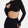 Long Sleeve Underbust Crop Top Black -LoafLuxe Shop 1copy
