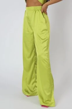 Wide Leg Satin Trousers Lime -LoafLuxe Shop 20.04 078