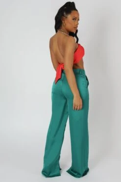 Wide Leg Split Hem Satin Tailored Trousers Green -LoafLuxe Shop 20.04 098 74bc12f8 333f 4f33 a53e 794bf73d6208