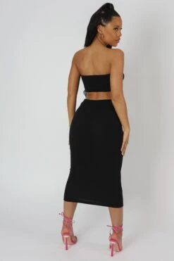 Strapless Bandeau Cut Out Detail Midi Dress Black -LoafLuxe Shop 20.04 779