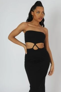 Strapless Bandeau Cut Out Detail Midi Dress Black -LoafLuxe Shop 20.04 787