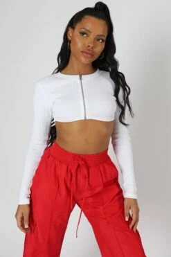 Zip Through Underbust Ribbed Top White -LoafLuxe Shop 20.04 925