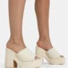 Wavez Ecru Terry Towelling Round Toe Platform Block Heel Mules -LoafLuxe Shop 2022 Shortcut