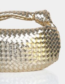 The Blame Metallic Gold Woven PU Knot Detail Mini Grab Bag -LoafLuxe Shop 21 f2eb51e4 8046 463d 9318 936b85156662