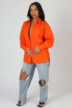 Oversized Pocket Poplin Shirt Orange -LoafLuxe Shop 24.01 486