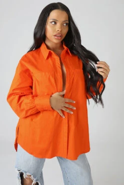 Oversized Pocket Poplin Shirt Orange -LoafLuxe Shop 24.01 500copy