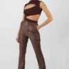 Pu Seam Front Split Detail Trousers Chocolate -LoafLuxe Shop 24.11 881