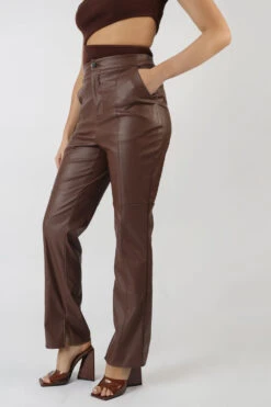 Pu Seam Front Split Detail Trousers Chocolate -LoafLuxe Shop 24.11 916