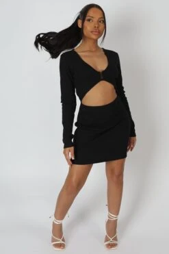 U-Bar Trim Mini Dress Black