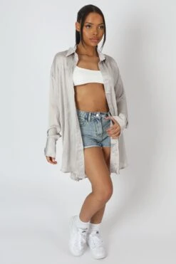 Oversized Satin Shirt Silver -LoafLuxe Shop 27.04 637