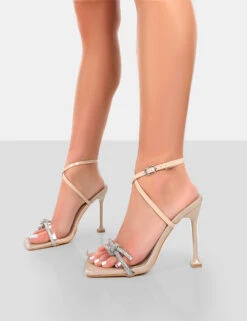 Glitter Nude Wrap Around Diamante Bow Square Toe Heels -LoafLuxe Shop 276020242 3133795663498870 2357085434610135269 n
