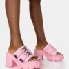 Oslo Pink Buckle Mule Platform Mid Heel Sandals -LoafLuxe Shop 2771A2618copy