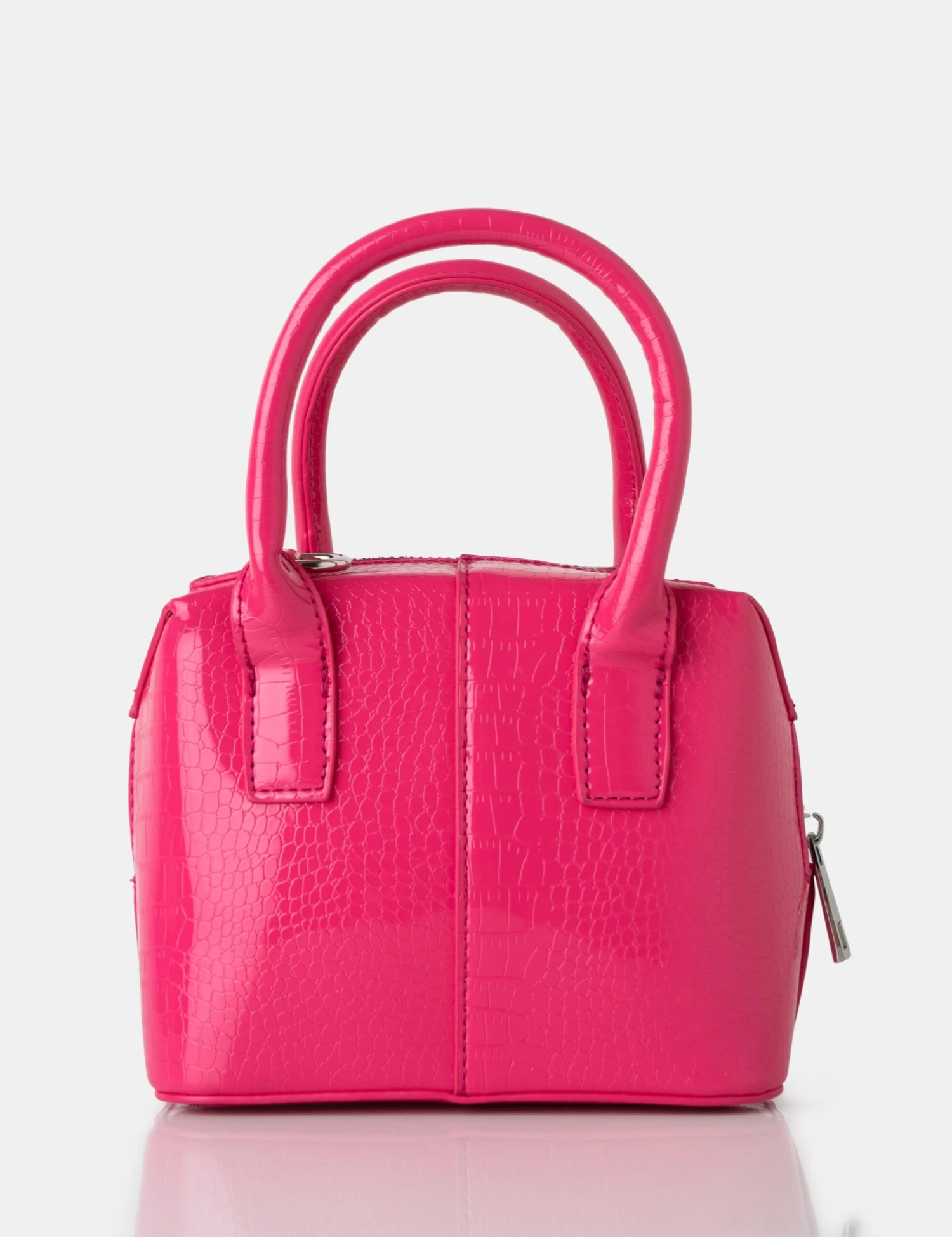 The Bode Bright Pink Croc Square Top Handle Mini Bag 3 The Bode Bright Pink Croc Square Top Handle Mini Bag
