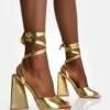 Mojito Gold Lace Up Pyramid Block Heels 1 Mojito Gold Lace Up Pyramid Block Heels -LoafLuxe Shop 2IMG 1190copy