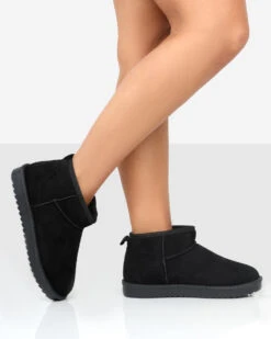 Frosty Black Faux Suede Ultra Mini Ankle Boots