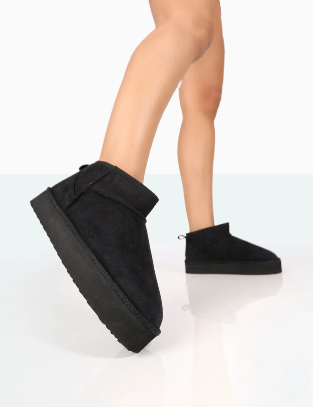 Shorty Black Faux Suede Ultra Mini Chunky Ankle Boot 5 Shorty Black Faux Suede Ultra Mini Chunky Ankle Boot - Image 3