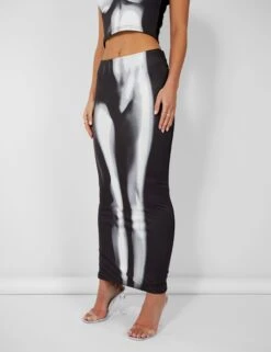 Body Heat Print Slinky Midaxi Skirt Black -LoafLuxe Shop 2skirt