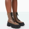 Refresh Mocha PU Nylon Lace Up Platform Chunky Sole Ankle Boots -LoafLuxe Shop 31.08PDECOM0676