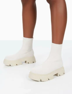 Nola Ecru Knit Platform Chunky Sole Ankle Boots -LoafLuxe Shop 31.08PDECOM0691