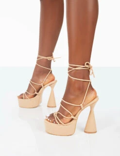Giana Nude Pu Strappy Lace Up Block Heels -LoafLuxe Shop 31.08PDECOM0695