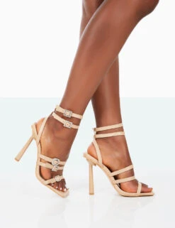 Lindsey Nude Pu Strappy Square Toe Stiletto Heels -LoafLuxe Shop 31.08PDECOM0776