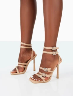 Lindsey Nude Pu Strappy Square Toe Stiletto Heels -LoafLuxe Shop 31.08PDECOM0781