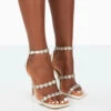 Tilly Off White Satin Sparkly Diamante Strappy Square Toe Heels -LoafLuxe Shop 31.08PDECOM0798