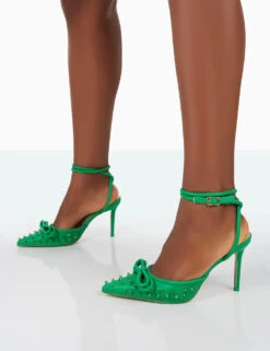 Karlie Green Pu Bow Studded Pointed Court Stiletto Heels 9 Karlie Green Pu Bow Studded Pointed Court Stiletto Heels -LoafLuxe Shop 31.08PDECOM0825