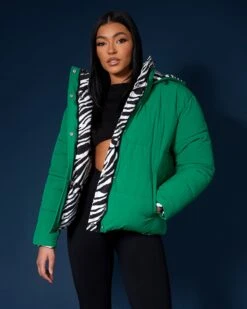 REVERSIBLE QUILTED PUFFER GREEN AND ZEBRA -LoafLuxe Shop 33333347copy
