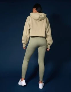 Oversized Cropped Light Khaki Sweat Hoodie -LoafLuxe Shop 33333527copy