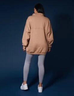 Oversized Half Zip Pullover Sweat Dress Camel -LoafLuxe Shop 33333574