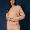 Kaiia Fluffy Cropped Sweatshirt Camel -LoafLuxe Shop 33333593