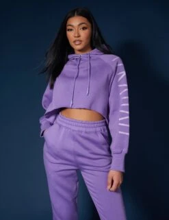 Kaiia Slogan Cropped Hoodie Violet