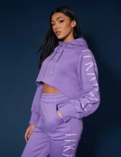 Kaiia Slogan Cropped Hoodie Violet -LoafLuxe Shop 33333650