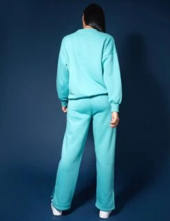 Oversized Embroidered Slogan Sweatshirt Aqua -LoafLuxe Shop 33333840copy