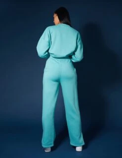 Seam Front Straight Leg Embroidered Joggers Aqua -LoafLuxe Shop 33333849