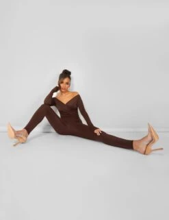 Second Skin Off Shoulder Ruched Unitard Jumpsuit Brown -LoafLuxe Shop 3 2aeea25c eb24 42e7 a8f0 44ca4962ee2c