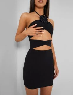 Rose Detail Halter Tie Neck Mini Dress Black -LoafLuxe Shop 3 2af8f19a a1e1 4186 b2f9 b6ce3f45fc9b
