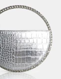 The Alessia Silver Croc Pu Circle Diamante Grab Bag -LoafLuxe Shop 3 4de7d961 6030 43d4 a174 3d16b9cfeb41