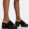 Sabeena Black Chunky Mule Round Toe Mid Heel Sandals