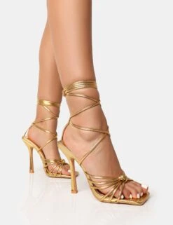 Aspen Gold Knot Strap Lace Up Square Toe Stiletto Heels -LoafLuxe Shop 3 c26f4193 bd49 4c2e b434 1a46fcacb503