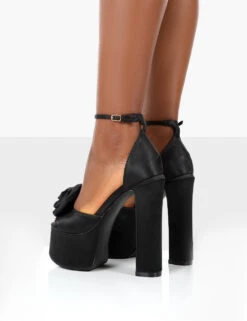 Giselle Black Satin High Heel Peep Toe Platform Block Heels -LoafLuxe Shop 3 e3b38554 7e2d 4b51 8691 612648fead4e