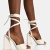 Mojito Wide Fit Ecru Pu Lace Up Pyramid Block Heels -LoafLuxe Shop 4IMG 1190copy