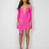 Mesh Panel Keyhole Off The Shoulder Asymmetric Mini Dress Pink -LoafLuxe Shop 4 4ceff0c5 92c1 4730 889a 25bcb6a0392c