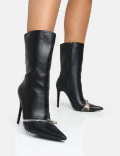 Pitstop Black Pu Zip Detail Pointed Toe Stiletto Heel Ankle Boots 12 Pitstop Black Pu Zip Detail Pointed Toe Stiletto Heel Ankle Boots -LoafLuxe Shop 4 ce8ca268 295a 4ba4 80bb fbff05db12bb