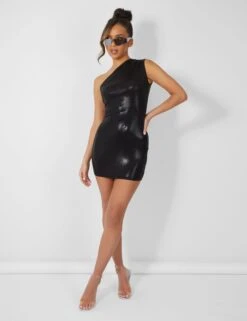 One Shoulder Ruched Metallic Mini Dress Black -LoafLuxe Shop 4 ea01a2c0 f95a 4434 af72 6e77f02f13b5