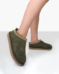 Tamsin Khaki Faux Suede Embroidered Slipper Boots -LoafLuxe Shop 4 ee1ad627 71f6 43a3 8708 7158934065e2
