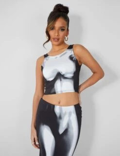 Body Heat Print Racer Slinky Top Black -LoafLuxe Shop 4top